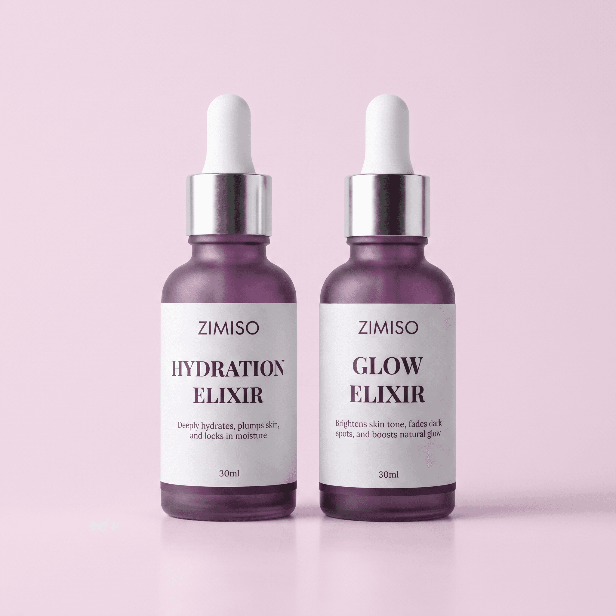 The ZIMISO Glow Duo — Glow Elixir and Hydration Elixir serums side by side