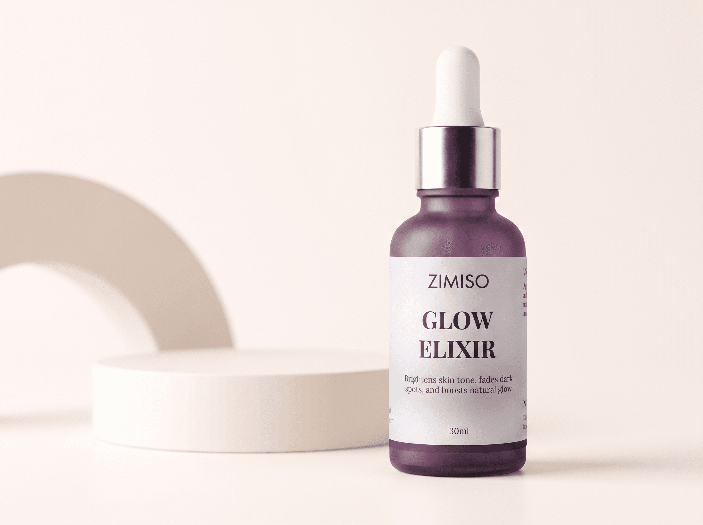 ZIMISO Glow Elixir standing beside a cream podium and arch